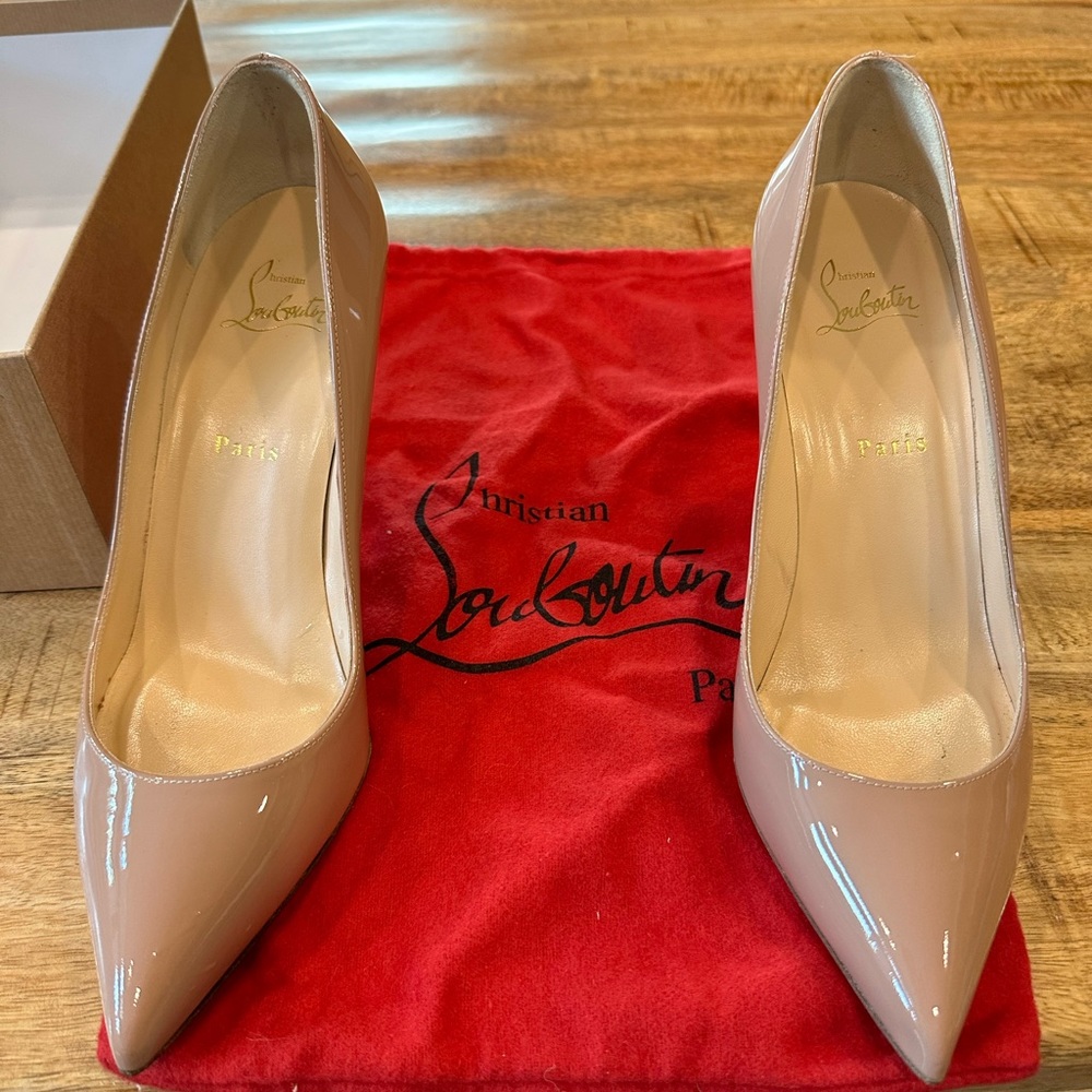 Louboutin Patent Nude Pigalle Follies 85 Pumps
